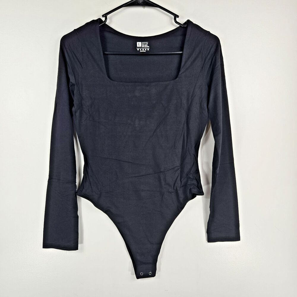 HYZ Women's Size Large Black Long Sleeve Bodysuit Square‎ Neck NWOT